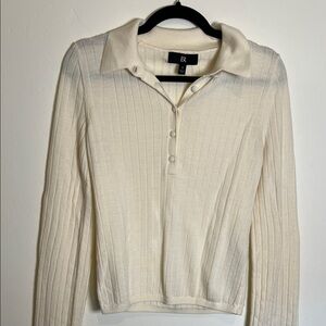 BR Banana Republic Cream Ribbed Merino Wool Rib Knit Polo Sweater Woman’s Small